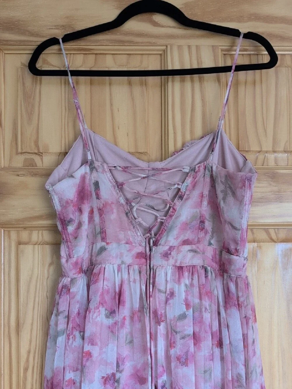 Novella Pink Floral Ruffled Bustier Lace-Up Maxi Dress -
Lulu's - Picture 6 of 14